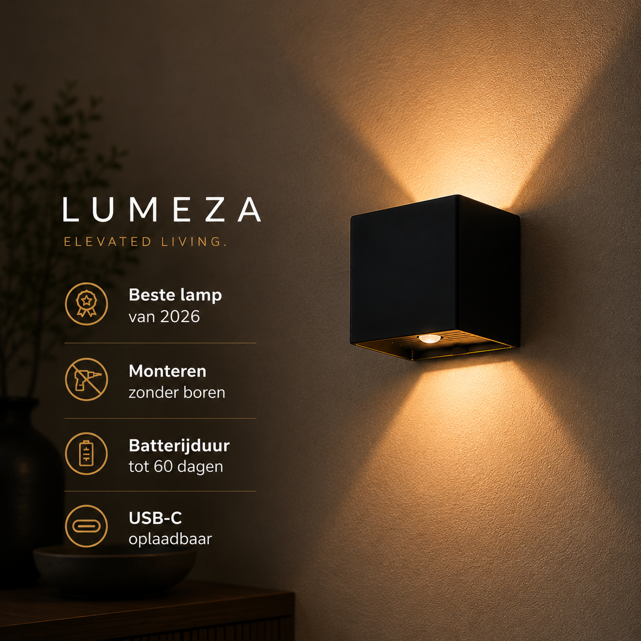 Lumeza™ Draadloze Luxe Wandlamp
